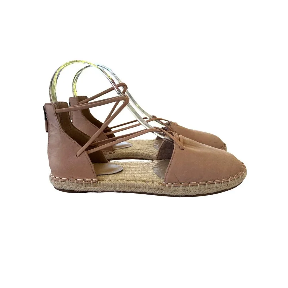 Eileen Fisher Lace Up Leather Espadrilles Rose Pink Zip Heels‎ Size 5.5 Flats